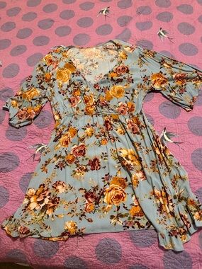 Target Floral Mini Dress in Light Blue with Mustard and Rose